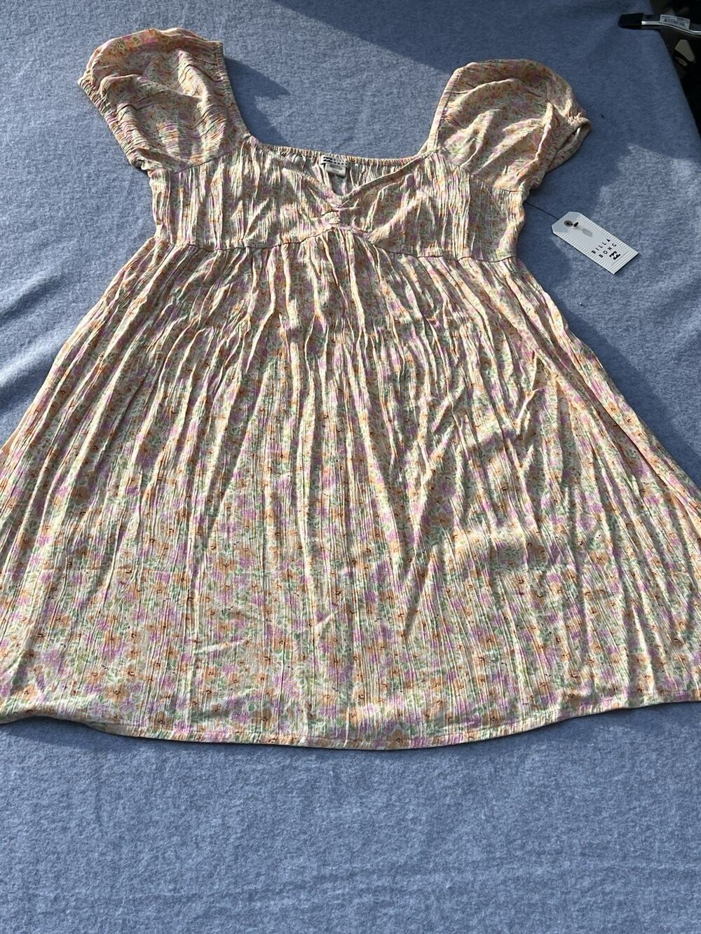 Billabong NWT Women’s Floral Babydoll Mini Dress L Puff Sleeve Boho Cottage
